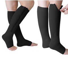 Nylon Zipper Compression Socks – 20-30 Support for Men & Women Size XXL Black