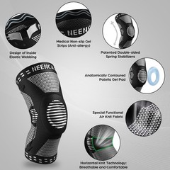 Professional Compression Knee Brace with Gel Pad & Stabilizers for Pain Relief,