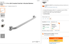 Glacier Bay 42 in. L 1 1/4 in. ADA Compliant Grab Bar in Brushed Stainless Steel