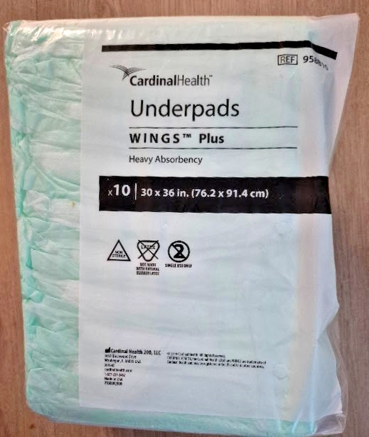 Cardinal Health Underpads Wings Plus Heavy Absorbency 10ct 30×36 Inches