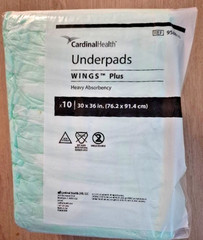 Cardinal Health Underpads Wings Plus Heavy Absorbency 10ct 30×36 Inches