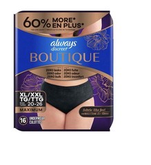 ALWAYS Discreet Boutique Incontinence Underwear, XL ,Black,16 Count. 2 PACKAGES