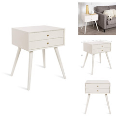 Kate And Laurel Finco Midcentury Modern Style Side Table 2 Drawers White Finish