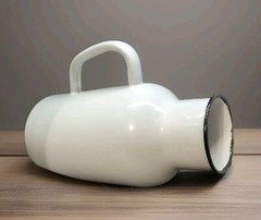 Vintage Porcelain Enamel Ware White & Black Hospital Urinal US Enameled Ware