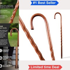 Twisted Oak Walking Cane Crook Handle 37 Inch Wood Mobility Aid Handcrafted