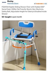 Blue White Adjustable Transfer Bench with Armrest Backrest Plastic Aluminum