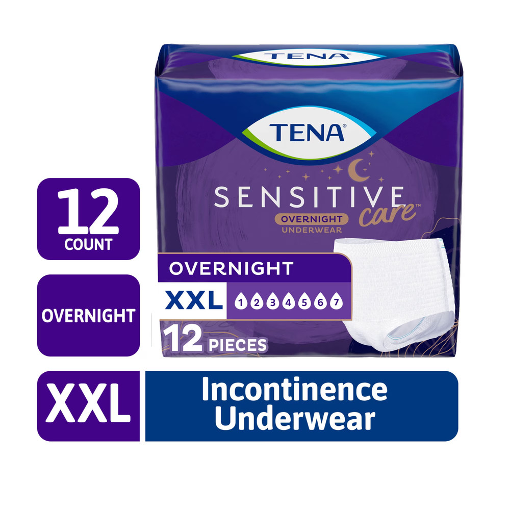 TENA Sensitive Care Overnight Incontinence Underwear XXL Size, 12 Count
