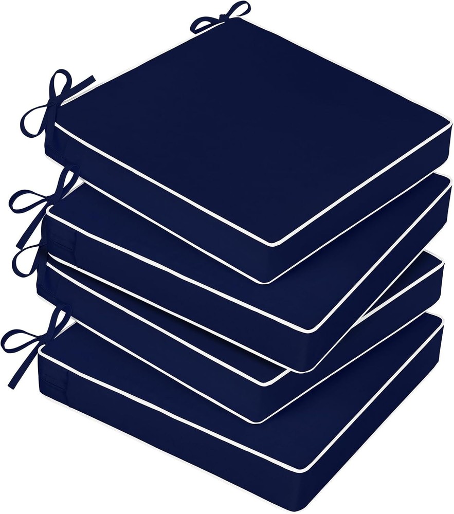 Basic Beyond Outdoor Chair Cushions for Patio Furniture, 19x19x3, Navy/White