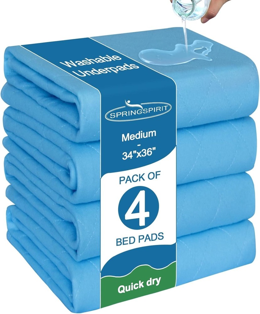 Bed Pads Washable Waterproof 34“ x 36“ (Pack of 4) Underpads for Adults Blue