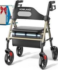 HOMLAND Foldable Rollator Walker with Seat, 350 lb Capacity, Red