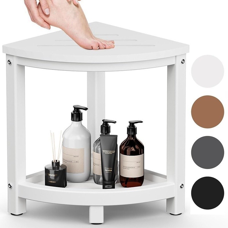 Corner Shower Bench HDPE Waterproof Double Layer Adjustable Feet Versatile Stool