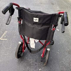 Medline Excel Lightweight Transport Wheelchair Red Folding w/ Hand Brakes &