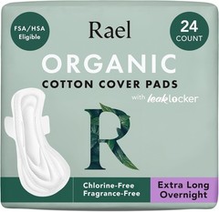 Super Absorbent Overnight Organic Cotton Pads with Leak Protection – 24 Count