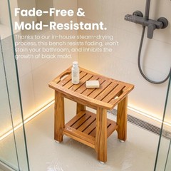 18″ Standard Teak Shower Bench with Shelf & Handle – Waterproof