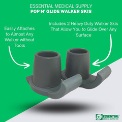 Walker Ski Glides Easy Use Universal Fit Gray 1 1/8 Inch for Indoor Outdoor Use