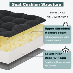 Memory Foam Recliner Cushions with Lumbar 20x20x5 Inch (Pack of 1) Black