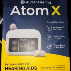 Audien Hearing Atom X CIC Rechargeable Hearing Aids w/ Charging Case, Beige