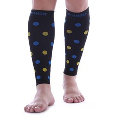 Doc Miller Calf Compression Sleeve 1Pair 20-30mmHg Varicose Polka Dot BLK/BLUYLW