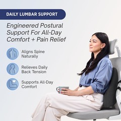 Lumbar Support Pillow – Memory Foam Back Cushion for Office & Car, Dark Grey