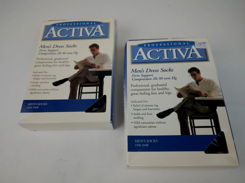 2X Activa Men’s 20-30mmHg Compression Knee High Dress Socks-Black Small H3561