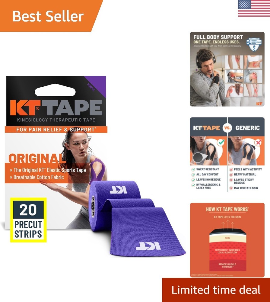 Kinesiology Tape 20 Count – 10” Precut Strips – Hypoallergenic & Elastic