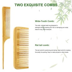 Mrd Hair Brush Set Natural Bamboo Comb Paddle Detangling Hairbrush Wide-Tooth