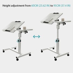 Overbed Bedside Table with Wheels Adjustable Height Home Use Bed Laptop Table