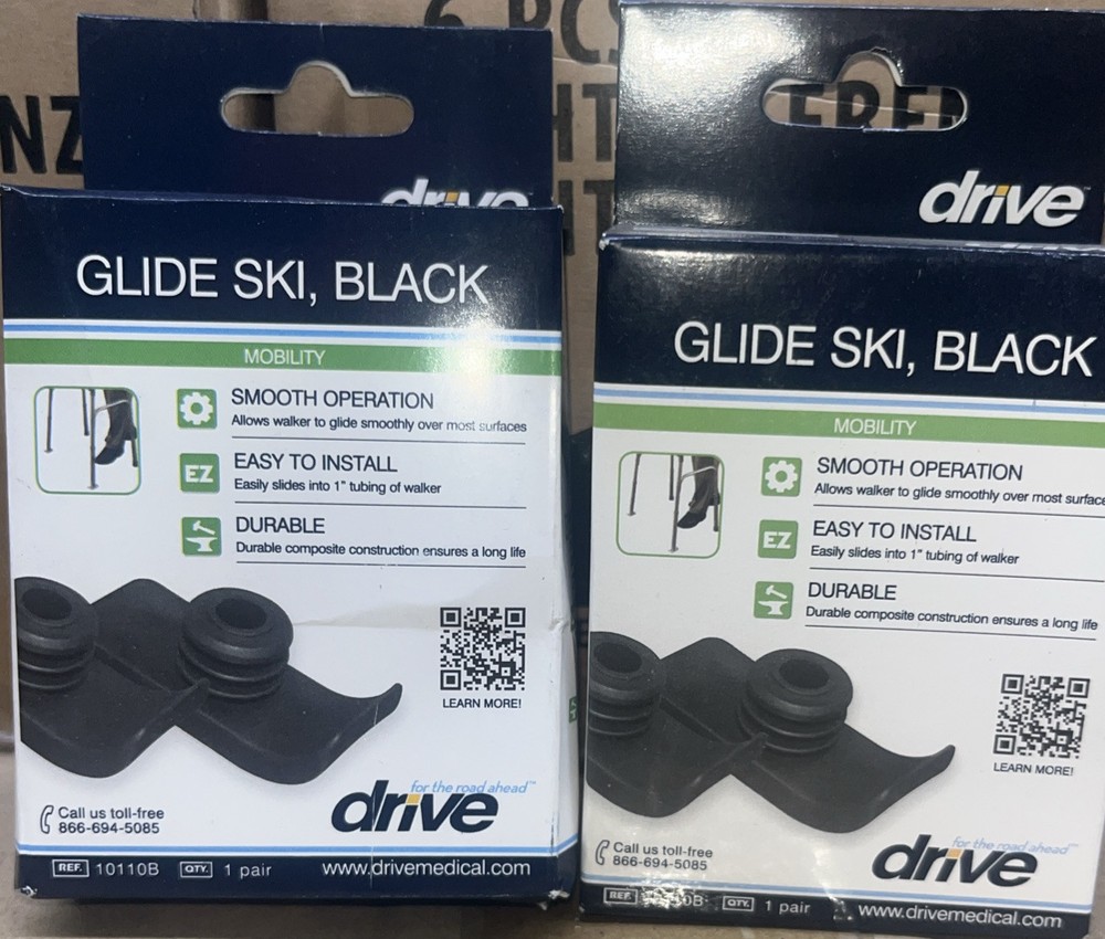 2x Drive Medical Walker Ski Glides for Use with All 1 Inch Folding Walkers-Black