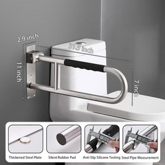 Toilet Grab Bar 31 Inch, Flip-Up Safety Rail with Soft Silicone Anti-Slip Handle