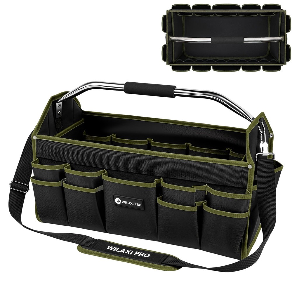 20in Foldable Open Top Tool Bags For Men Heavy Duty, Tool Carrier hard With H…