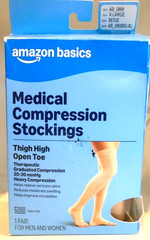 Amazon Medical Compression Stockings 20-30 BEIGE Thigh High Open Toe X-LARGE