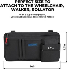 Wheelchair Side Bag with Cup Holder, Armrest Pouch Black