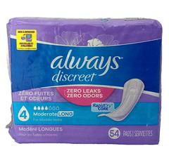 Always Discreet Incontinence Pads 4 Moderate Long for Women – 54 Count
