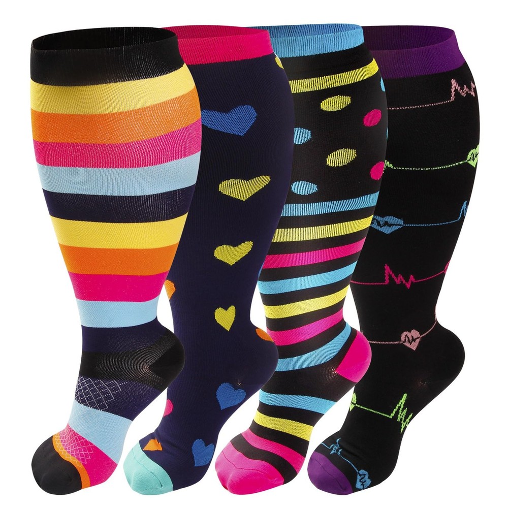4 Pairs Plus Size Compression Socks for Women & 4X-Large, A2 Assort 4