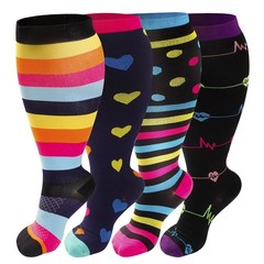 4 Pairs Plus Size Compression Socks for Women & 4X-Large, A2 Assort 4