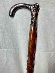Handcrafted Wooden Walking Cane Stick Bronze Floral Handle Black/Brown Cane