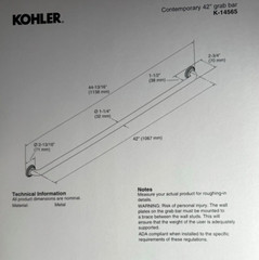 Kohler 42 inches Contemporary Grab Bar Vibrant French Gold Color 14565-AF