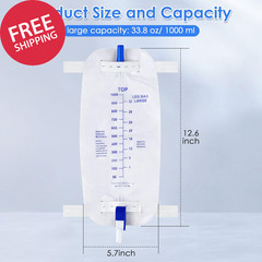 5 Pack 1000Ml Leg Bag Urinary Drainage Bag with anti Reflux Valve, 33.8Oz Large