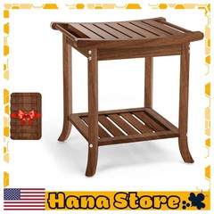 Teak Wood Shower Bench with Storage Shelf Waterproof Spa Bathroom Seat Stool