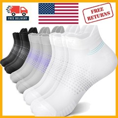 Cushioned Ankle Compression Socks for Women – 6 Pairs in Black, White, Grey