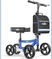 Aojin WB-2201 Foldable Knee Scooter Walker Blue Steerable Basket 300 lb