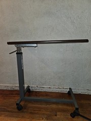 Vaunn Medical Adjustable Overbed Table w/ Wheels 45 lb Brown/Gray Rectangular