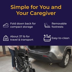 Drive Medical Silver Sport 1 Folding Transport Wheelchair Lightweight Removable