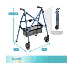 Wonder Walker Plus, Two Wheel Folding Walker with Basket- Cobalt Blue