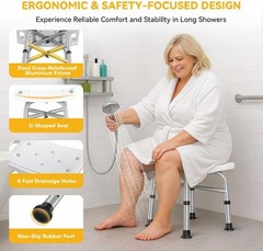 Adjustable Heavy Duty Shower Chair, 500 lbs Capacity, Anti-Slip Bathroom Stool,