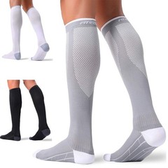 3 Pairs Fitrell S/M Compression Socks for Women and Men Black/White/Grey