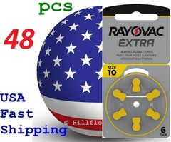 48 pcs A10 10 Size 10 PR70 Rayovac Extra Card 1.5V Zinc Air Hearing Aid Battery