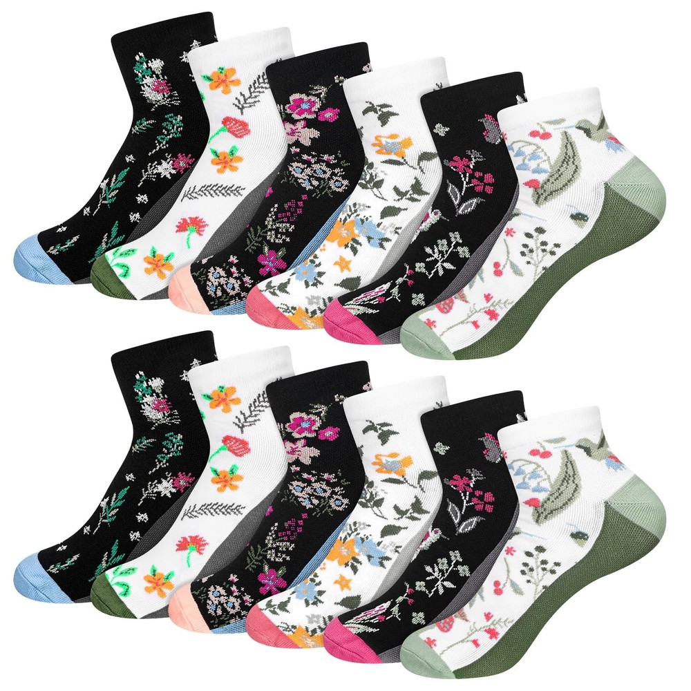 6 Pairs Ankle Compression Socks for Women Floral Low Cut Athletic Support Soc…