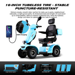 1000W 4 Wheels Mobility Scooters 500lbs Capacity 48V/20A 33 Miles Seniors Adults