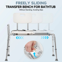 MaxKare Sliding Transfer Bench Shower Chair 300lb Adjustable Non-Slip